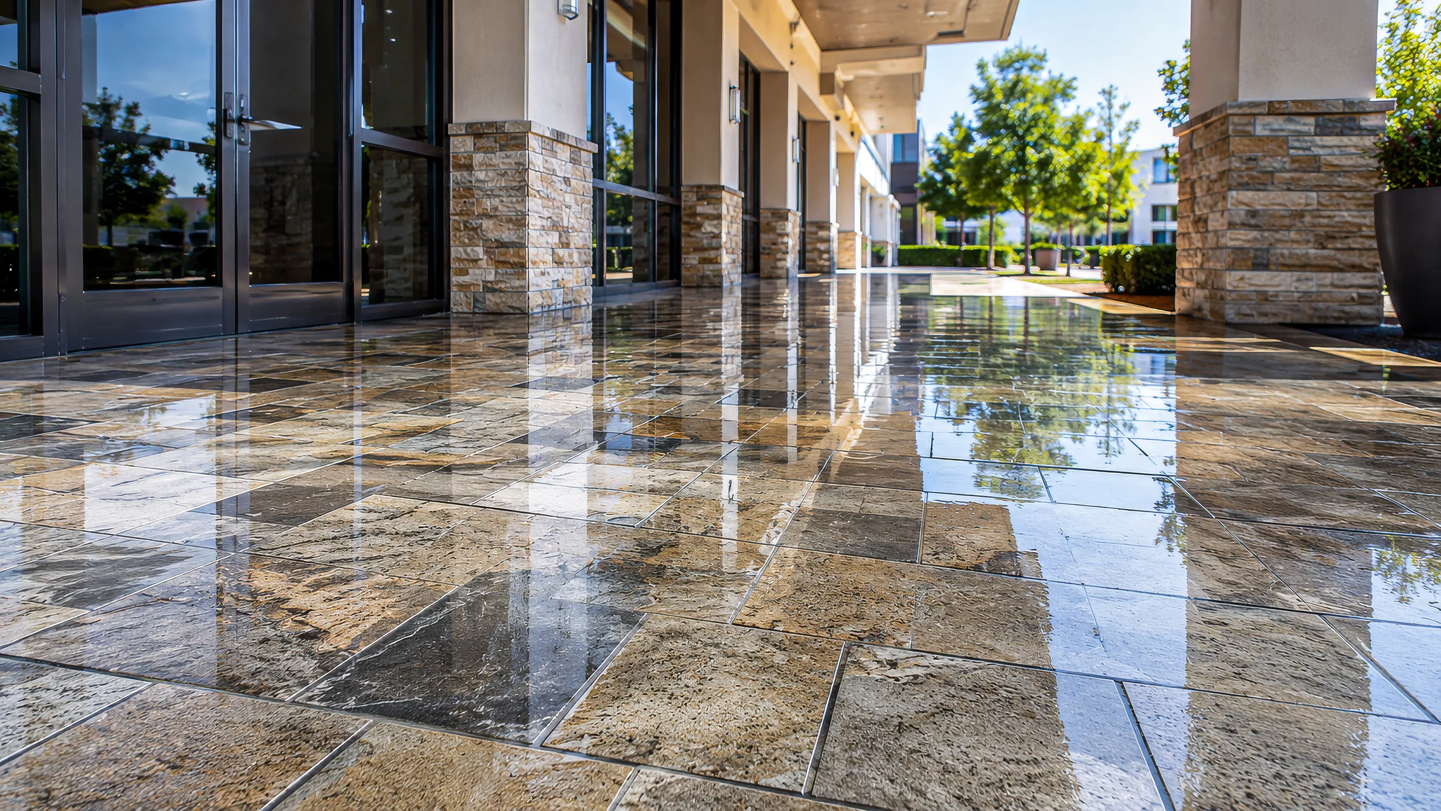 Polished paver walkway on a specialty exterior project.